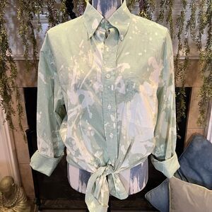 Preppy M oversized green checked bleached button down shirt